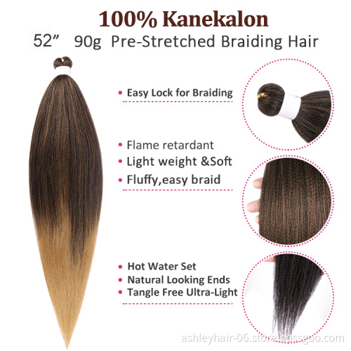 Julianna 100% kanekalon synthetic 52" prestretched braid extensions order 3 pack pre stretched kanekalon braiding hair